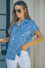 Load image into Gallery viewer, Star Print Button-Up Cuffed Short Sleeve Shirt
