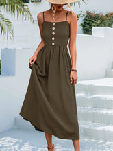 Load image into Gallery viewer, Decorative Button Spaghetti Strap Midi Dress
