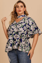 Load image into Gallery viewer, Plus Size Floral Flutter Sleeve Cutout Blouse

