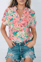 Load image into Gallery viewer, Floral Notched Neck Short Sleeve Top
