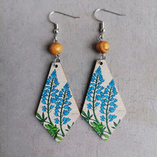 Load image into Gallery viewer, Floral Wooden Teardrop Earrings
