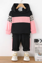 Load image into Gallery viewer, Girls Leopard Color Block Hoodie and Pants Set
