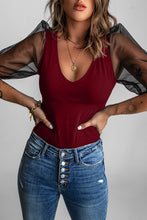 Load image into Gallery viewer, Spliced Mesh Puff Sleeve Blouse
