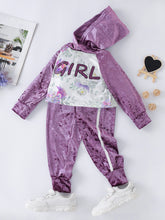 Load image into Gallery viewer, Girls Floral Hoodie and Side Stripe Pants Set
