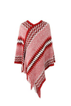 Load image into Gallery viewer, Fringe Hem Striped Cape Sleeve Poncho
