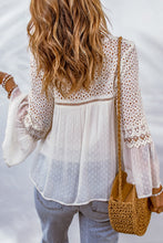 Load image into Gallery viewer, Eyelet Tassel Tie Flare Sleeve Blouse
