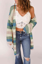 Load image into Gallery viewer, Full Size Striped Long Sleeve Openwork Cardigan
