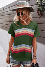 Load image into Gallery viewer, Multicolored Chevron Stripe Round Neck Side Slit T-Shirt
