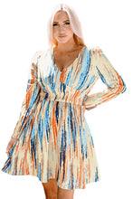 Load image into Gallery viewer, Printed V-Neck Long Puff Sleeve Mini Dress
