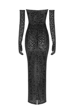 Load image into Gallery viewer, Leopard Burnout Velvet Strapless Maxi Dress with Gloves
