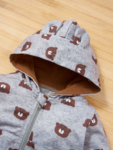 Load image into Gallery viewer, Girls Striped Onesie Solid Pants and Bear Hoodie Set
