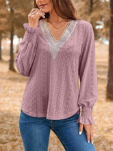 Load image into Gallery viewer, Eyelet V-Neck Flounce Sleeve Top
