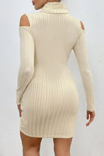 Load image into Gallery viewer, Ribbed Turtleneck Cold Shoulder Long Sleeve Mini Dress

