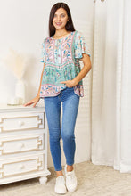 Load image into Gallery viewer, Double Take Floral Tie Neck Short Sleeve Blouse
