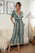 Load image into Gallery viewer, Striped V Neck Wide Leg Jumpsuit
