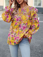 Load image into Gallery viewer, Smocked Round Neck Flounce Sleeve Blouse
