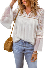 Load image into Gallery viewer, Eyelet Tassel Tie Flare Sleeve Blouse
