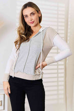 Load image into Gallery viewer, Double Take Color Block Exposed Seam Drawstring Hoodie
