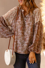 Load image into Gallery viewer, Paisley Print Quarter Button Balloon Sleeve Blouse
