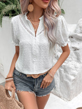 Load image into Gallery viewer, Swiss Dot Buttoned Puff Sleeve Blouse
