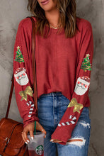 Load image into Gallery viewer, Santa Sequin Round Neck Long Sleeve Blouse
