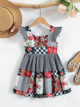 Load image into Gallery viewer, Girls Patchwork Flutter Sleeve Dress
