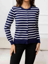 Load image into Gallery viewer, Striped Round Neck Long Sleeve Buttoned Knit Top

