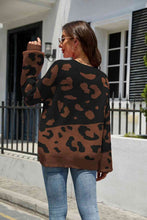 Load image into Gallery viewer, Woven Right Leopard Ribbed Trim Dropped Shoulder Sweater
