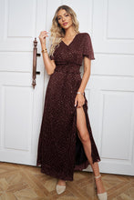 Load image into Gallery viewer, V-Neck High Slit Glitter Maxi Dress
