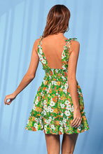 Load image into Gallery viewer, Floral Tie-Shoulder Deep V Ruffle Hem Dress
