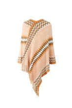 Load image into Gallery viewer, Fringe Hem Striped Cape Sleeve Poncho
