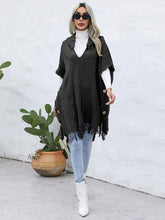 Load image into Gallery viewer, Fringe Trim Buttoned Hooded Poncho
