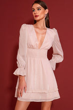 Load image into Gallery viewer, Smocked Waist Deep V Frill Trim Dress
