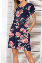 Load image into Gallery viewer, Printed Round Neck Short Sleeve Mini Dress with Pockets
