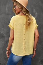 Load image into Gallery viewer, Swiss Dot Decorative Button Short Sleeve Blouse
