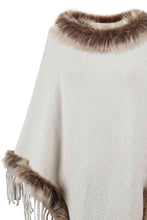 Load image into Gallery viewer, Faux Fur Trim Fringed Poncho
