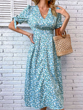 Load image into Gallery viewer, Floral Tied Puff Sleeve V-Neck Dress
