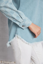 Load image into Gallery viewer, Raw Hem Checkered Dropped Shoulder Denim Jacket
