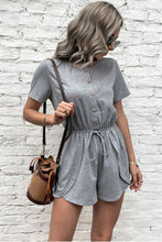 Load image into Gallery viewer, Buttoned Drawstring Round Neck Romper
