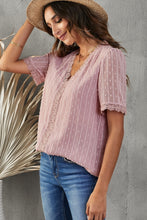 Load image into Gallery viewer, Swiss Dot Lace Trim Plunge Blouse
