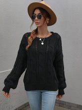 Load image into Gallery viewer, Cable-Knit Openwork Round Neck Sweater
