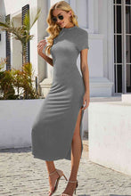 Load image into Gallery viewer, Round Neck Short Sleeve Slit Midi Dress
