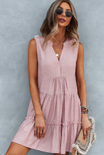 Load image into Gallery viewer, Frill Trim Notched Sleeveless Tiered Dress
