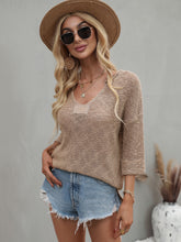 Load image into Gallery viewer, Notched Side Slit Drop Shoulder Sweater
