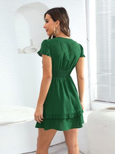 Load image into Gallery viewer, Tied V-Neck Tiered Mini Dress
