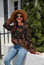 Load image into Gallery viewer, Woven Right Leopard Ribbed Trim Dropped Shoulder Sweater
