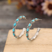 Load image into Gallery viewer, Artificial Turquoise Silver-Plated Hoop Earrings
