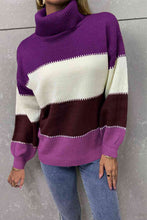 Load image into Gallery viewer, Color Block Lantern Sleeve Turtleneck Sweater
