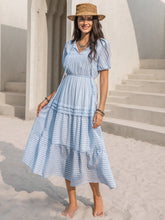 Load image into Gallery viewer, Tie Neck Balloon Sleeve Tiered Dress
