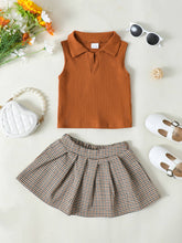 Load image into Gallery viewer, Girls Ribbed Sleeveless Top and Plaid Skirt Set
